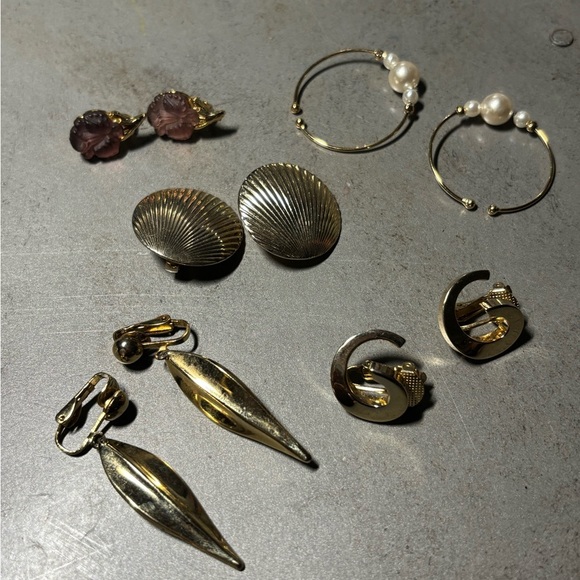Gold & Silver Vtg & Modern Elegant Clip-on Earrings (includes signed set) - Picture 2 of 9